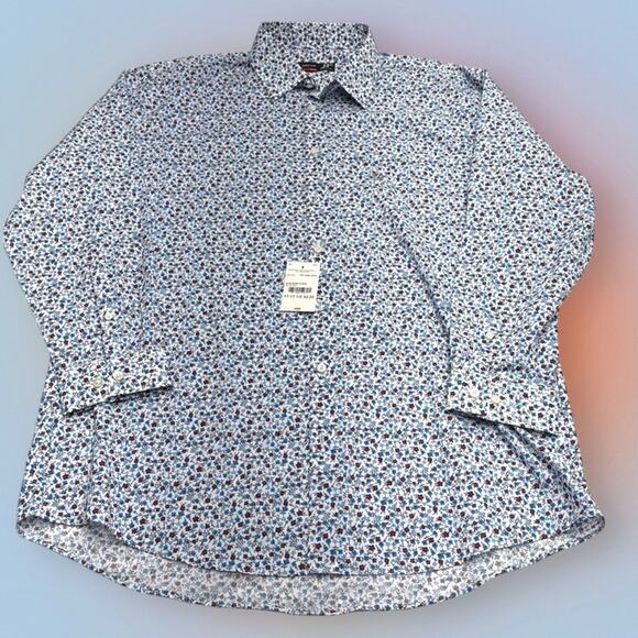 J FERRAR Men's XL SLIM Floral Blue Dress Shirt - Picture 2 of 2